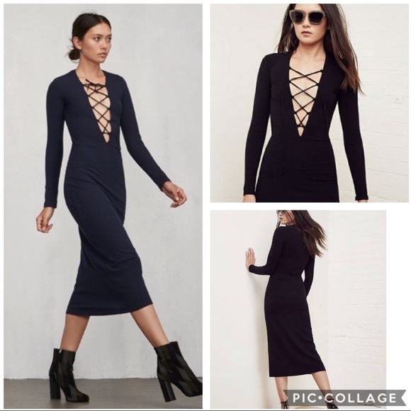 Reformation Dresses & Skirts - Reformation Edison Lace Up BLACK Rib Midi Dress S